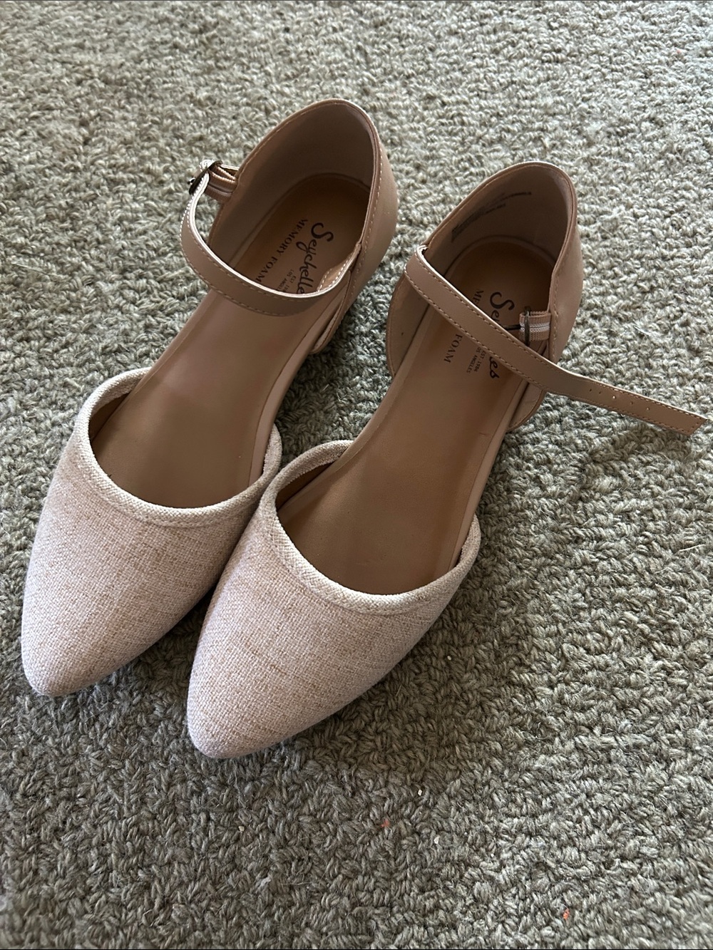 Seychelles Neutral Beige Pointed Ankle-Strap Flats